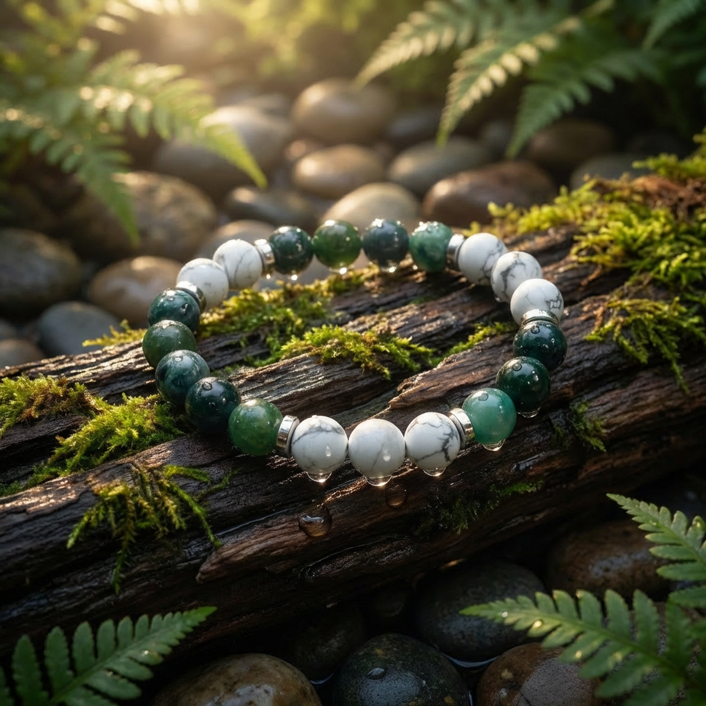 Moss Agate & Howlite 'Centered Peace' Bracelet